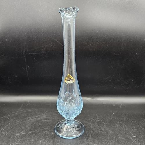 Fenton Blue Opalescent Swung Vase Strawberries