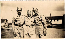 Vintage WWII Soldiers Photo 1940s Trio in Uniform at Army Barracks, 2.5x4.25