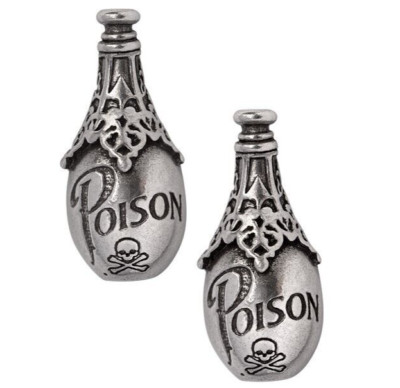 Alchemy Gothic Lucrezia's Fix Ear Studs Poison Bottle Skull Earrings Pewter E486