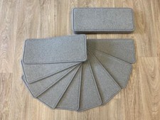 QUALITY WOOL CARPET STAIR PADS/TREADS. SET OF 14, GREY/MUSHROOM, 20"x8"