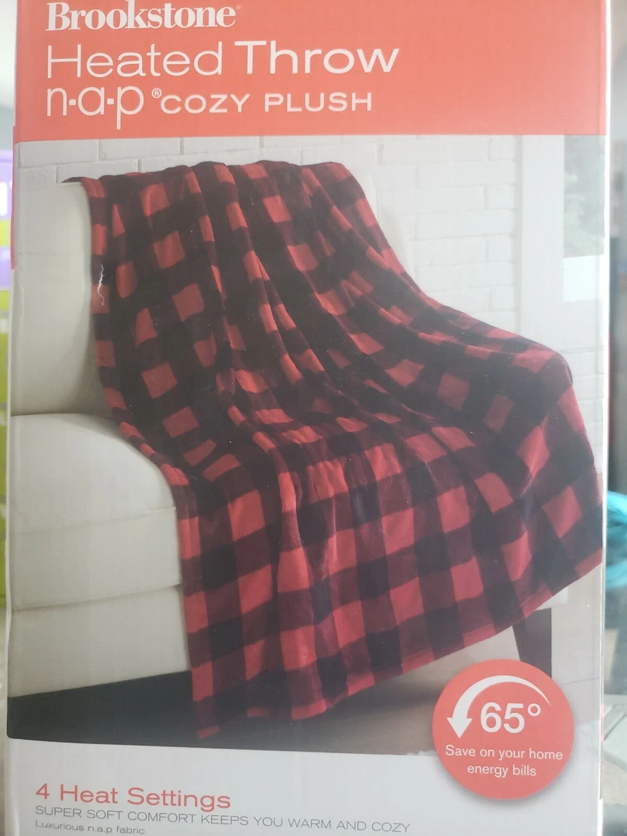 Brookstone Heated Blanket n•a•p Cozy Plush 50u0026#034;×60u0026#034; Red Plaid 4  Setting AUTO Off | eBay