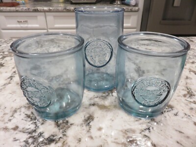 3 Authentic 100% Recycled Glass Tumblers Light Blue San Miguel 12 oz & 14  oz EX | eBay