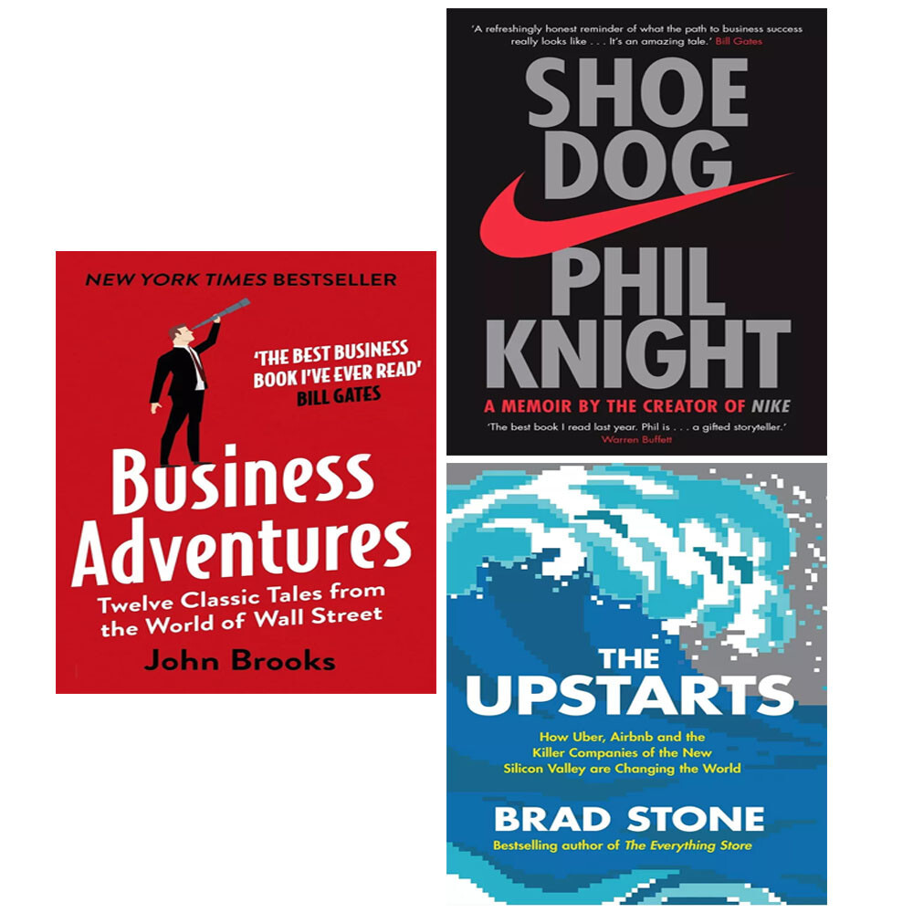 Business Adventures, Shoe Dog A Memoir & The Upstarts 3 Books Collection Set New