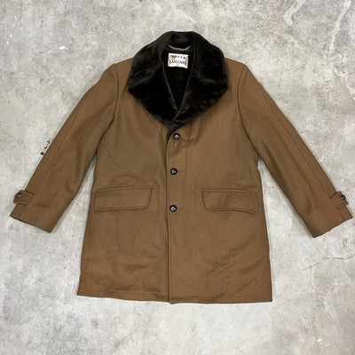 Vintage Lakeland 42 Wool Coat Faux Fur Lining Winter Formal Jacket 