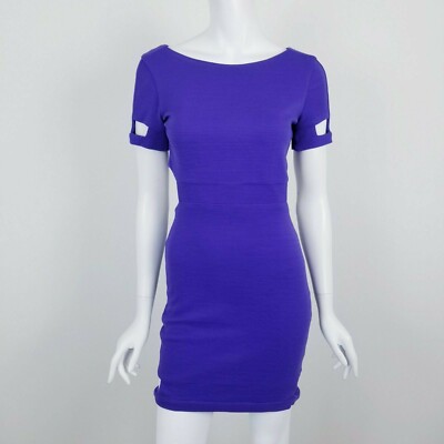 Asos Womens Size 6 Purple Ribbed Short Sleeve Cut Out Bodycon Mini Dress |  eBay