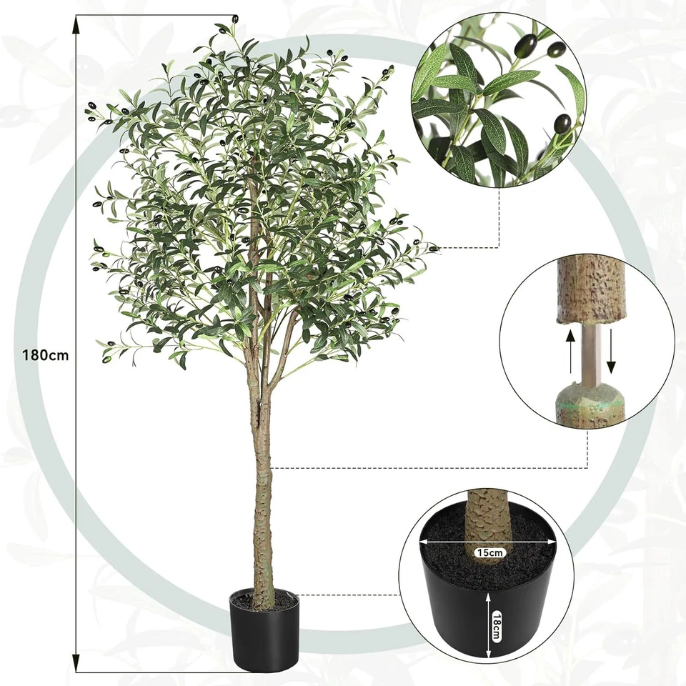 6FT Artificial Olive Tree 180cm Tall Faux Olive Plants Potted Olive Silk Tree UK - Image 3 of 4