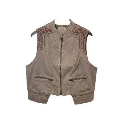 BKE Embroidered Full Zip Denim Festival Outdoor Vest Zip Pockets XL