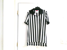 Rawlings black and white stripe referee shirt adult size medium, v-neck zip up