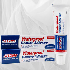 Secure Waterproof Denture Adhesive - Zinc Free - Extra Strong Hold For Upper,...