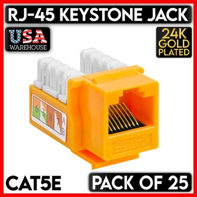 Yellow RJ45 Keystone Jack Ethernet CAT5e Cat5 UTP 110 Punch Down Network 25 Pack