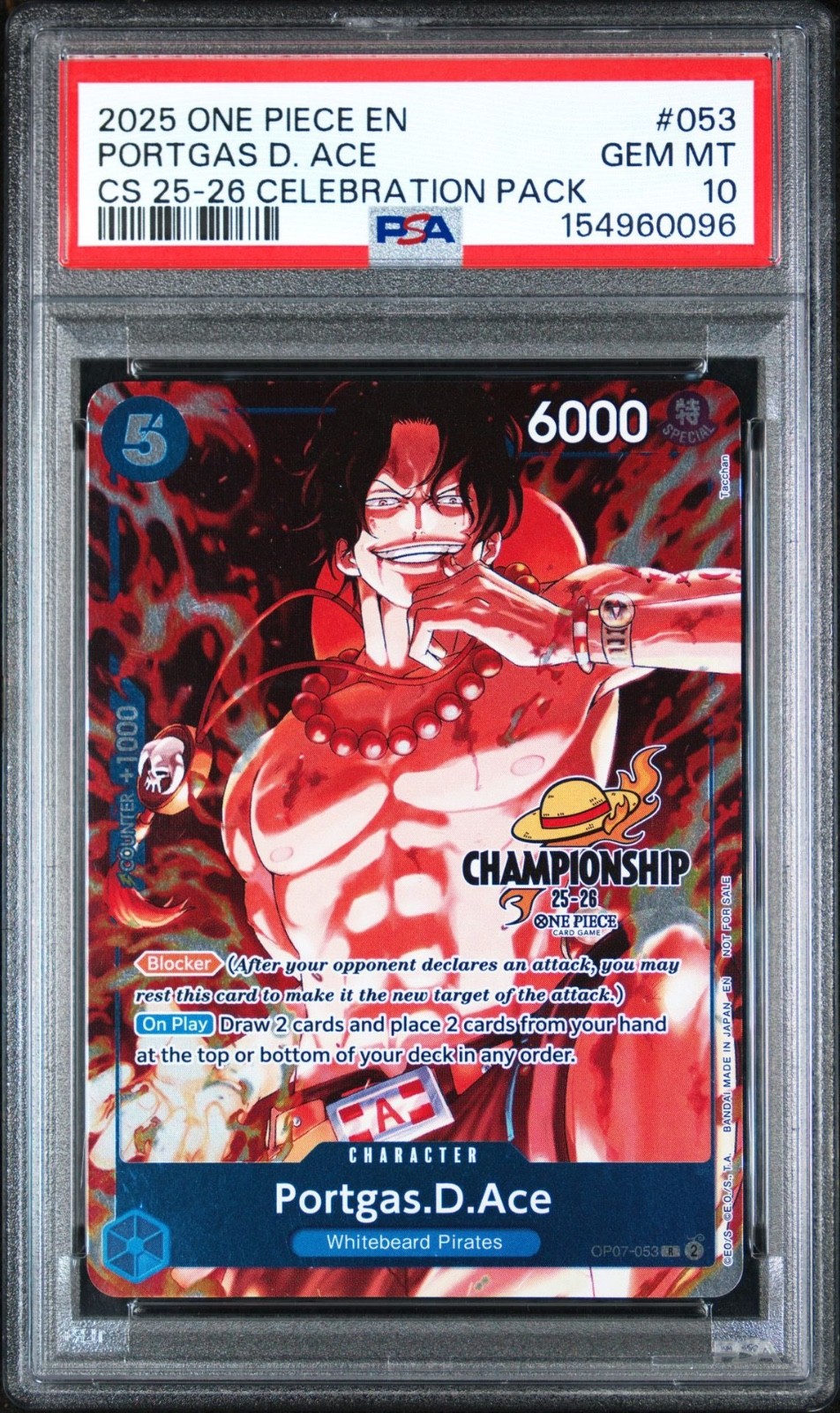 One Piece En Portgas D Ace Championship Celebration OP07-053 PSA 10 Gem Mint