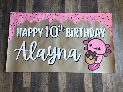 Axolotl Donut Sprinkle Birthday Banner | Custom Hand Painted Party Backdrop 