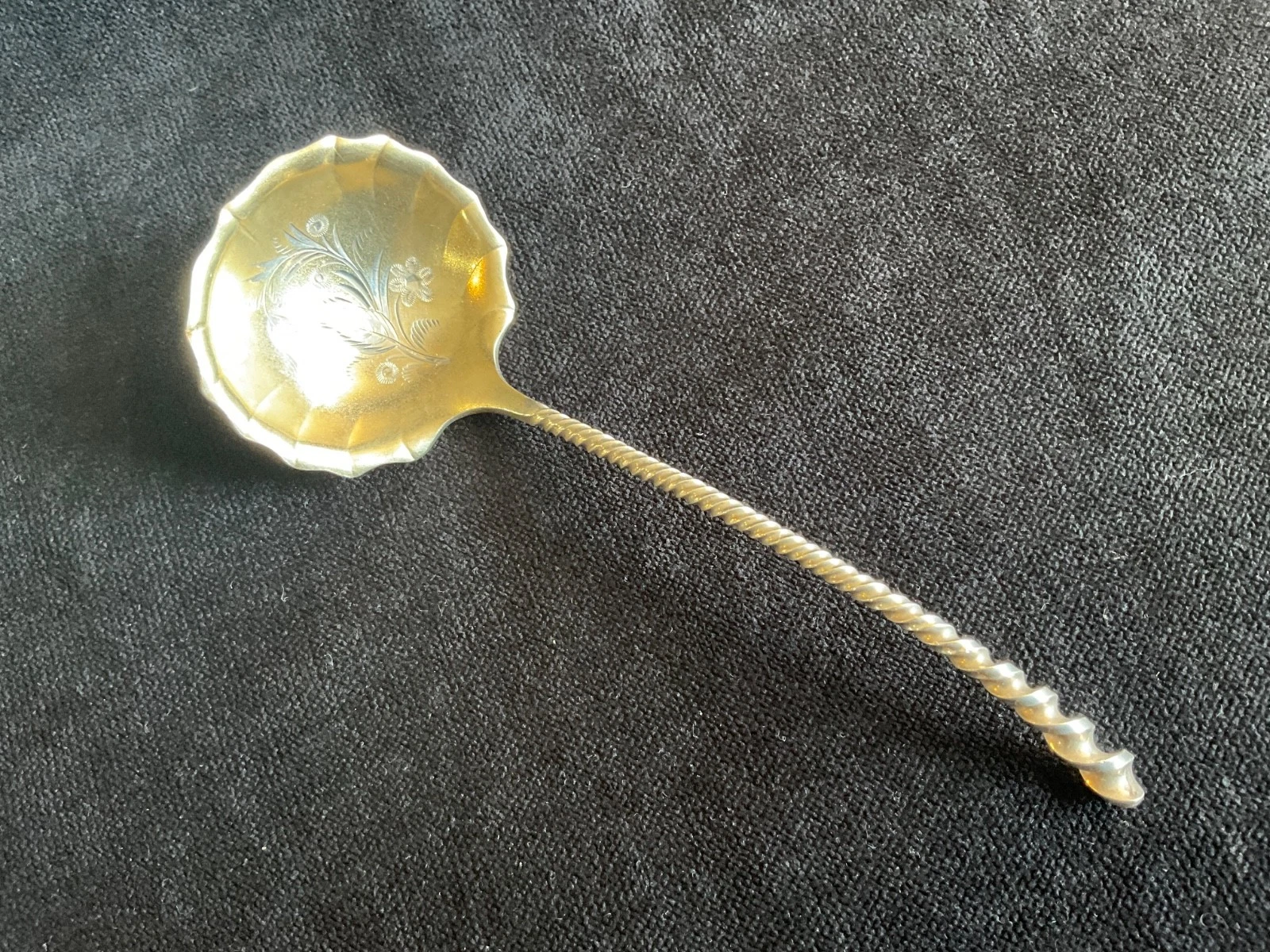 Antique Square Twist #128 Whiting Sterling Silver Sauce Ladle brite-cut 5 7/8"