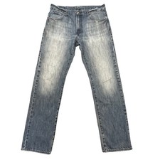 Calvin Klein Blue Faded Straight Cut Denim Jeans Mens 34 Y2K Grunge