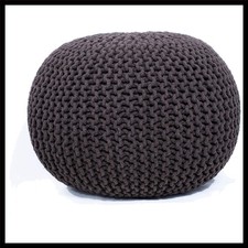 Brown Cotton Pouf Ottoman 20 Diameter x 14 Height - Versatile Indoor Foot Stool