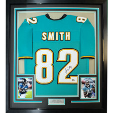 Framed Autographed/Signed Jimmy Smith 33x42 Teal Football Jersey PSA/DNA COA