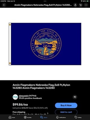 Annin Flagmakers Nebraska Flag,5x8 Ft,Nylon 143280 Annin Flagmakers 143280