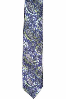 ROBERT TALBOTT SEVENFOLD Silk Tie elaborate paisley w/diagonal stripes-62''-EUC