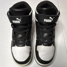 PUMA Rebound LayUp Kids Mid Top Sneakers Hook Loop Black/White US 2C