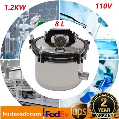 Portable 8L Pressure Steam Autoclave Sterilizer Stainless Dental Lab Equipment