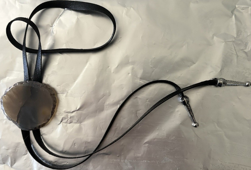 Men’s Black Leather Western Bolo Tie, Round Silver-Tone Slide, Adjustable