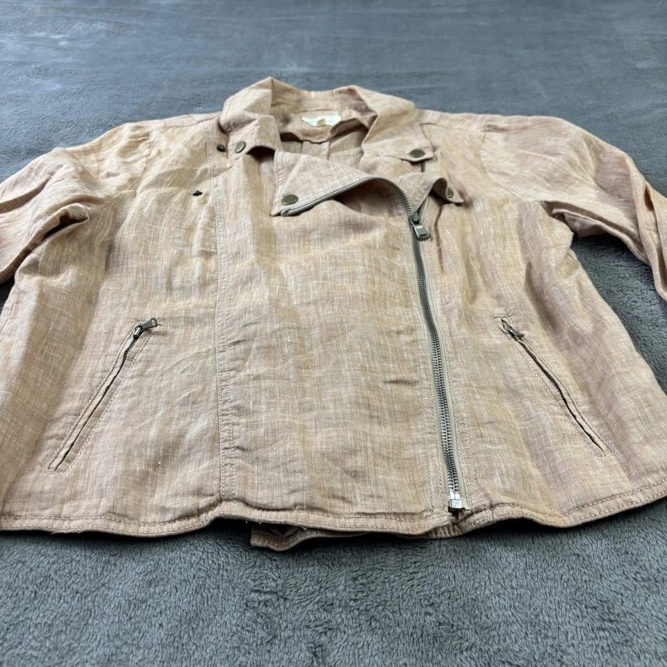 Chaqueta Moto Lou Gris Lino Mujer L Melocotón Blazer Minimalista Preppy Oficina Iglesia Foto 3 de 4