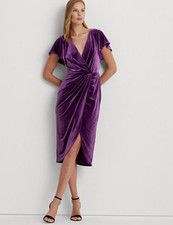 Lauren Ralph Lauren Women's Velvet Flutter-Sleeve Cocktail Dress, Purple 12
