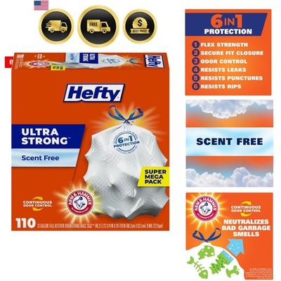Ultra Strong 13 Gallon Trash Bags, Tall Kitchen Trash Bags 13 Gallon Size, Dr...