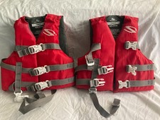 Stearns Kids Life Vests USCG Approved Red Lifejackets Lot of 2 Youth Boating PFD