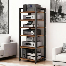 6-Tier Media Stand with Wheels, Adjustable Audio-Video Shelving Unit