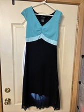 Jonathan  Martin Studio Black Turquise Lined Lace A-line Midi Dress Size 12