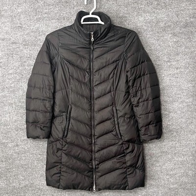 Eddie Bauer EB550 Down Puffer Coat Black Chevron Quilted Petite Small PS Parka