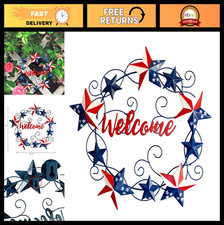 Rustic Metal Americana Star Welcome Wreath - 13'' Patriotic Front Door Decor