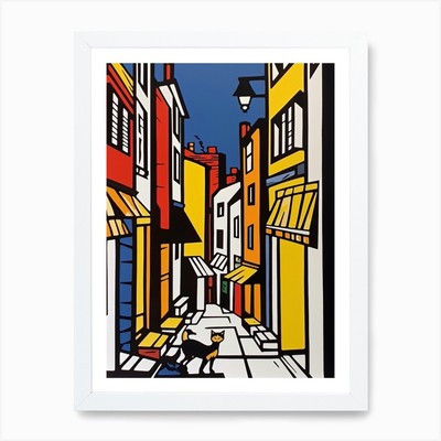Gemälde von Venedig mit einer Katze im gerahmten Wandbild Poster Leinwanddruck Bild