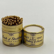 Vintage Bank Of Stockton Advertising 100 Year Anniversary Gold Match Box Matches