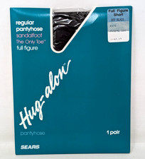 New Vintage Sears Hug-Alon Full Figure Short Off Black D75 Sandalfoot Pantyhose