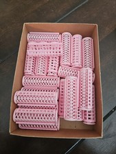 Vtg Retro Pink Plastic Hair Curlers Snap-on Holders Rollers 18 And Vintage Box