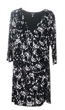 Women's- Chaps- 3/4 Sleeve Floral Dress- Black & White- Size: PXL