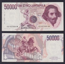 Banknote Italy 50000 Lire Bernini 1st Type D. 1984 (1990) P.-113b BB+/VF+