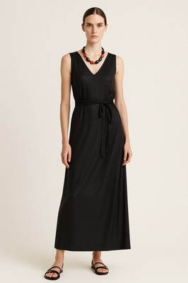 TRUSSARDI Dress S M Maxi Italy Black GODDESS Minimalist COLUMN Belt RESORT Y2K