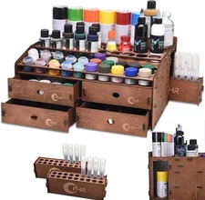 OPHIR Paint Organizer, Wooden Paint Holder w/ Drawers for Art,Acrylic,Oil,Hobby