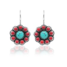Koralle T&uuml;rkis Blume Ohrstecker in 925 Sterling Silber Hochzeit Ohrring...