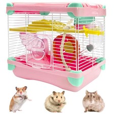 Portable Hamster Cage 2 Layers Dwarf Habitat Travel Exercise Wheel Mice Pet