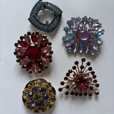Antique Art Deco  Brooch Lot Czech Glass Ornate Open Filigree Enamel Pin Lot 5