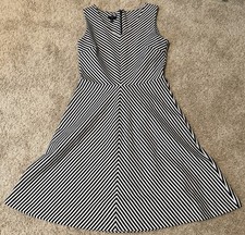 Talbots Womens A-Line V-Neck Black white Stripe dress, Size Small Petite (SP)