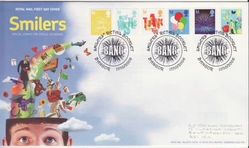 GB Stamps First Day Cover Smiler Booklets (2), baby, balloon, BANGOR PM 2006