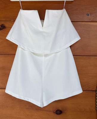 Lulus Where You Are Small White Peplum Strapless  Bridal Summer Romper Small New