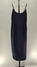 Quince Women 100% European Linen Scoop Neck Midi Dress Deep Navy XS