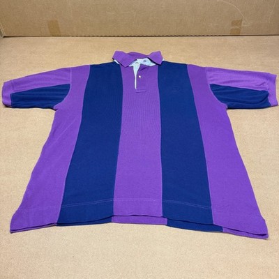 Vintage Steeple Chase Polo Shirt Mens Large Purple Stripe Rugby Colorblock 90s