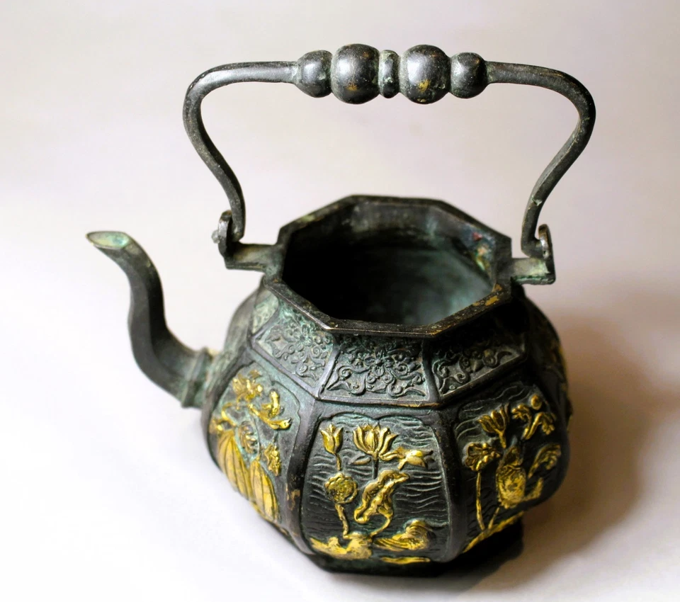 Bronze Mixed Metal (Gold) Small Hot Water Kettle c.1890 (Honorific Kangxi Mark) - Image 2 of 4